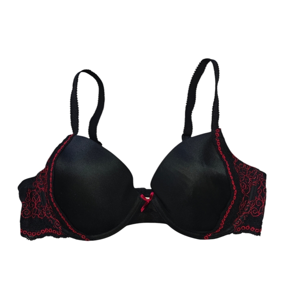 Gilligan & O'Malley Meshy & Lacey Full Coverage Black & Red Push-Up Bra Size 38B